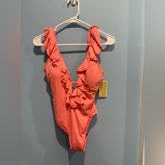 Michael Kors Pink Ruffle One Piece Swimsuit - Picture 3 of 7